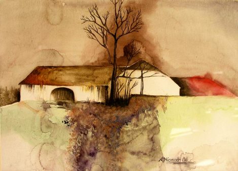 Aquarellgemälde Hof