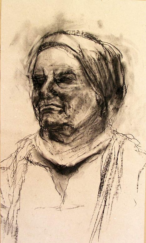 Portrait Frau in Kohletechnik