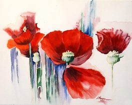 Acryl Gemälde Mohnblumen by Anita Niemann