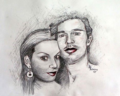 Gemälde Paar in Bleistifttechnik