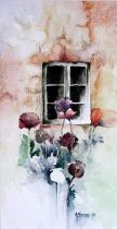 Aquarell Fenster und Blumen