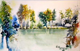 Aquarell Landschaft am See